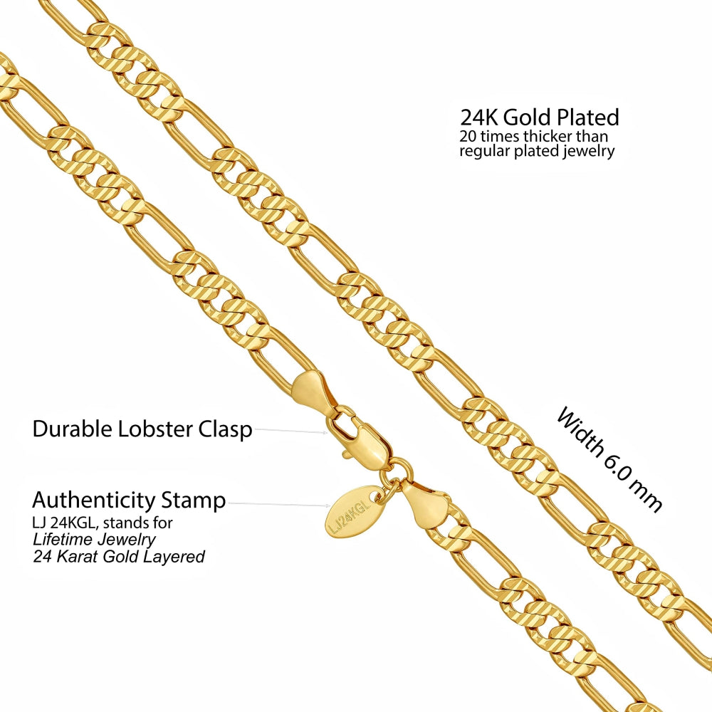6mm Swiss Diamond Cut Figaro Chain Necklaces