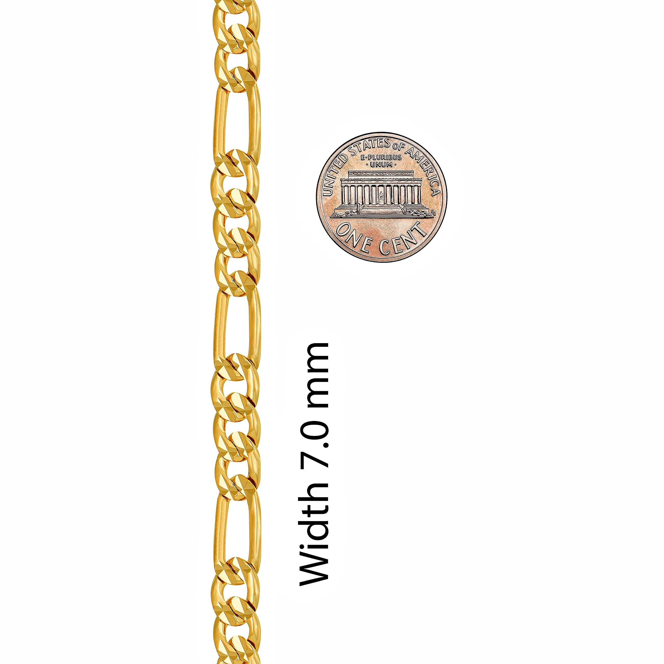 Radiant Diamond Cut Figaro Chain Necklaces 24k Real Gold Plated ( 6mm, 7mm, 9.5mm )