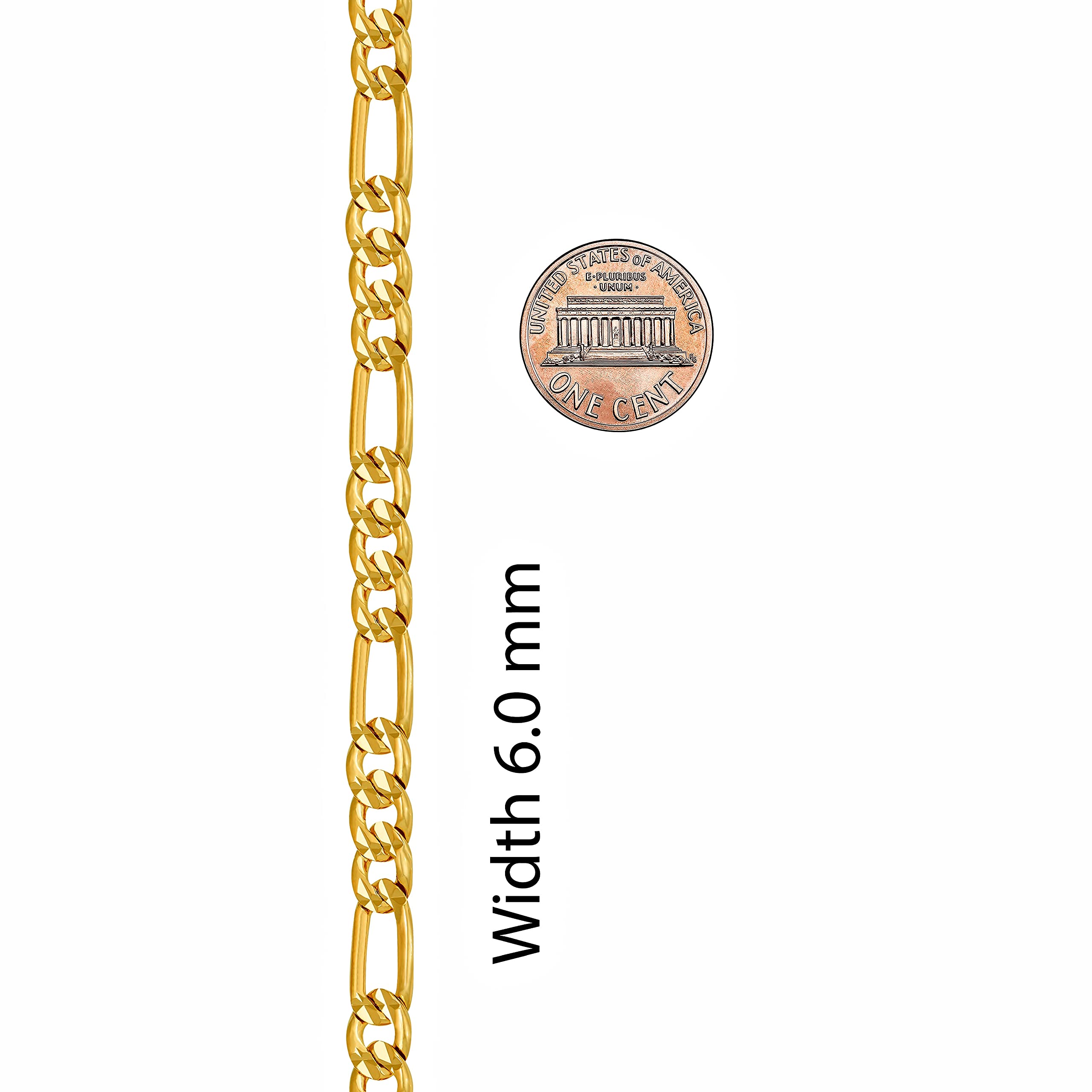 Radiant Diamond Cut Figaro Chain Necklaces 24k Real Gold Plated ( 6mm, 7mm, 9.5mm )