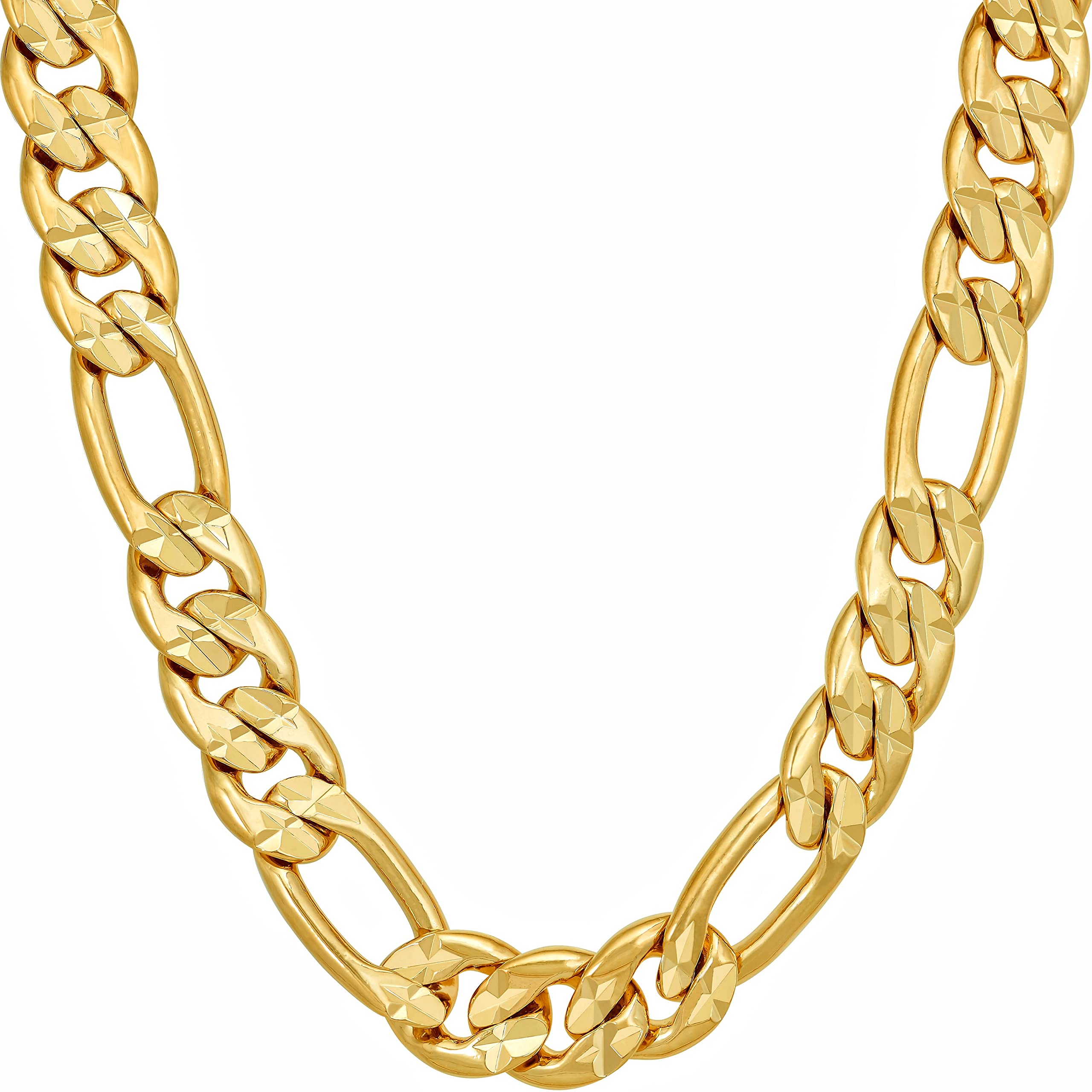 Radiant Diamond Cut Figaro Chain Necklaces 24k Real Gold Plated ( 6mm, 7mm, 9.5mm )