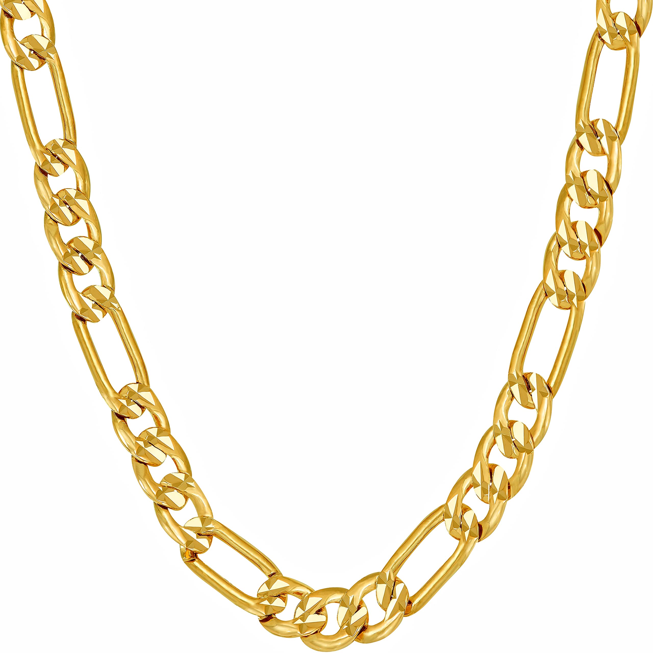 Radiant Diamond Cut Figaro Chain Necklaces 24k Real Gold Plated ( 6mm, 7mm, 9.5mm )
