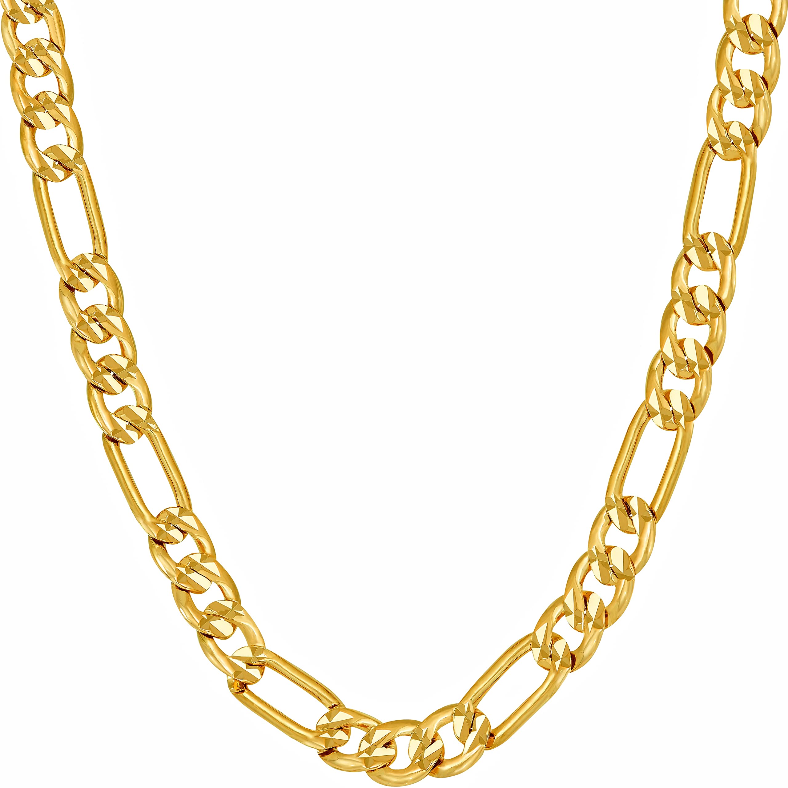 Radiant Diamond Cut Figaro Chain Necklaces 24k Real Gold Plated ( 6mm, 7mm, 9.5mm )