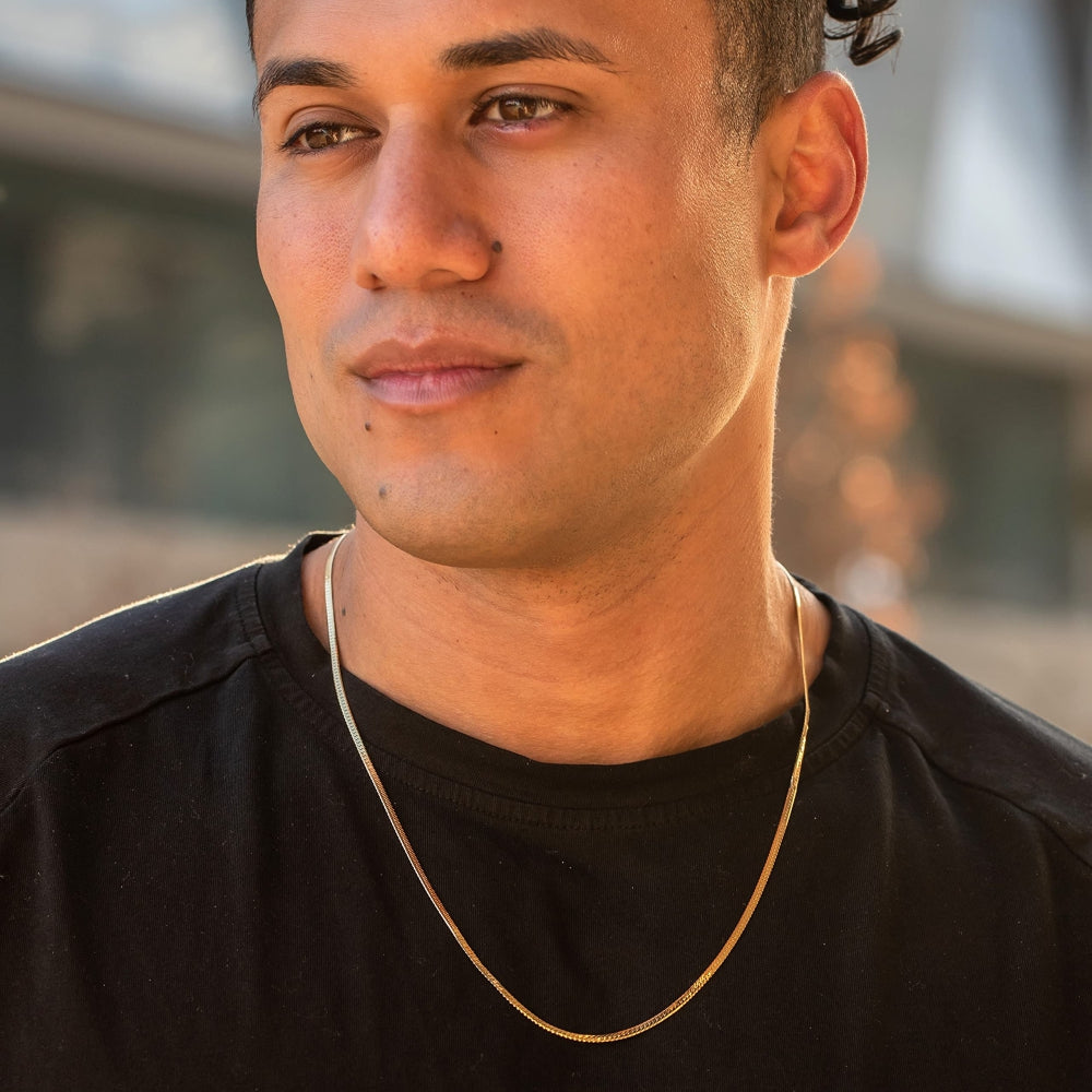 2.5mm Beveled Herringbone Chain Necklace