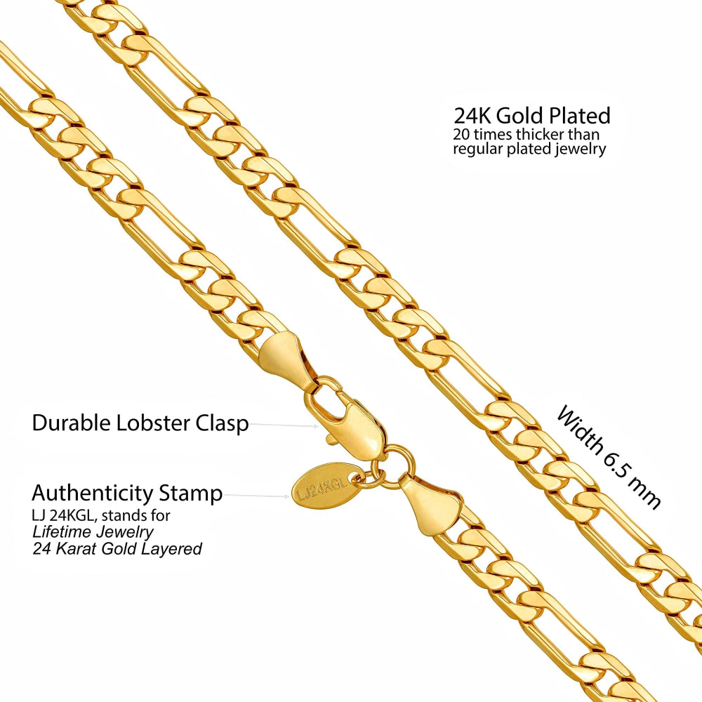 Bevelled Figaro Chain Necklaces (6.5mm, 8mm, & 9.5mm)