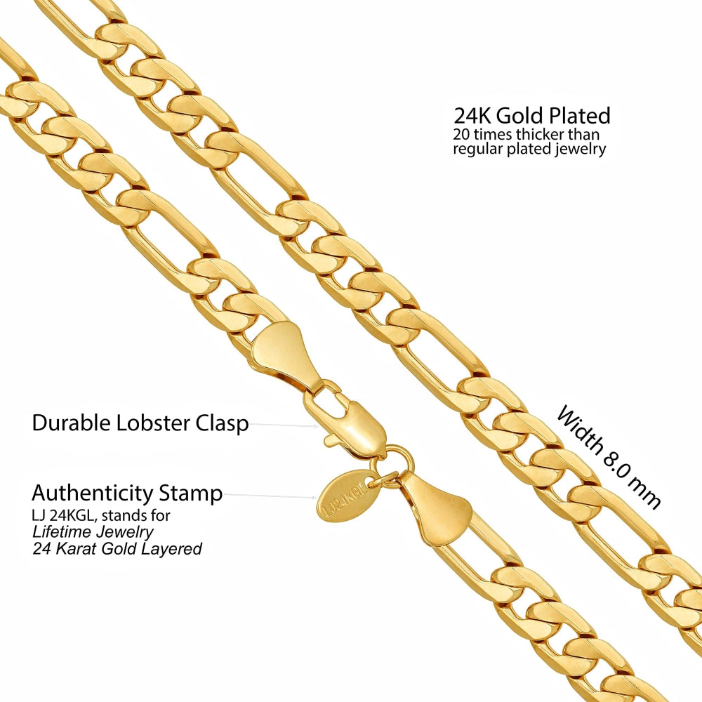 Bevelled Figaro Chain Necklaces (6.5mm, 8mm, & 9.5mm)