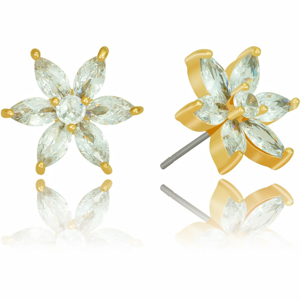 Cubic Zirconia Daylily?Flower Earrings