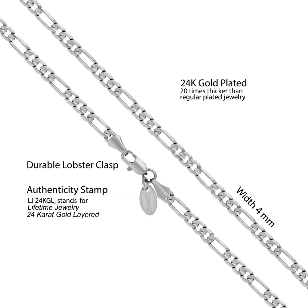 4mm Figaro Necklace (White Gold Look)